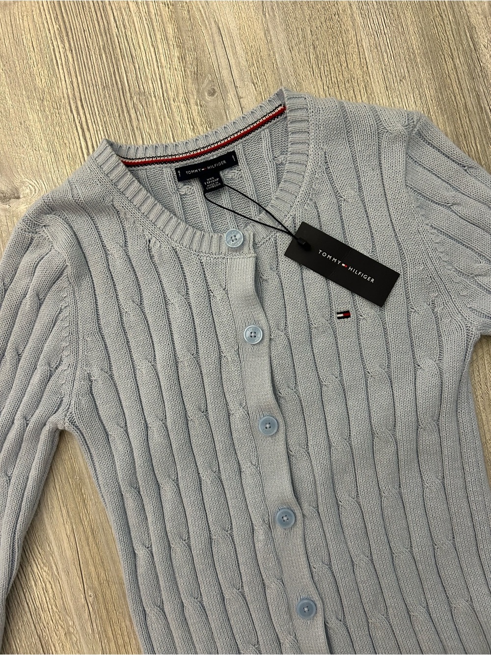 NEW! Tommy Hilfiger Women's Long-Sleeve Cable Knit Cardigan Light Blue XXS